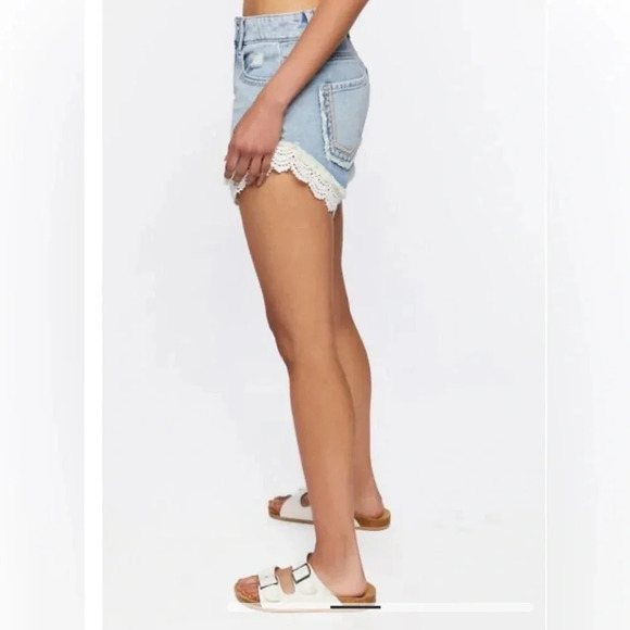 Forever21 - Lace-Trim Denim Shorts - Picture 3 of 6